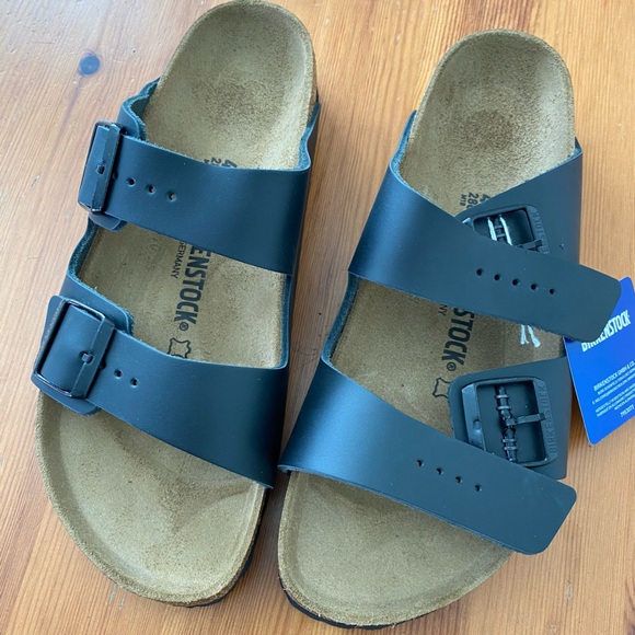 Birkenstock Arizona Sandals Black Birko Flor Faux Leather M10 W12 - Picture 3 of 8